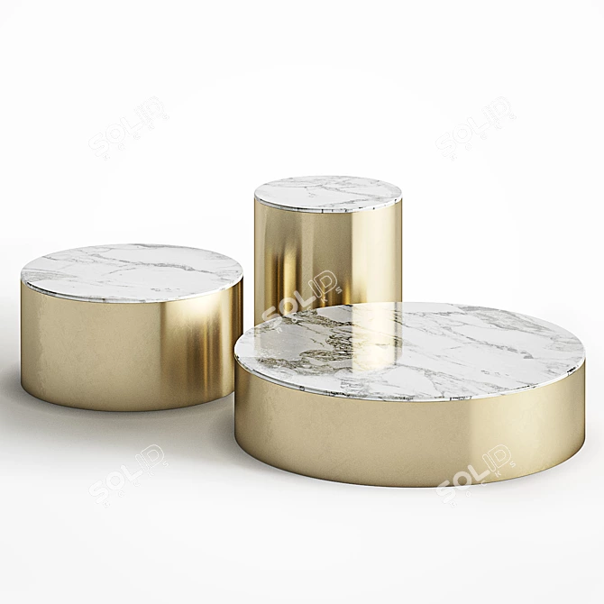 Elegant Brass & Marble Coffee Set 3D model image 1