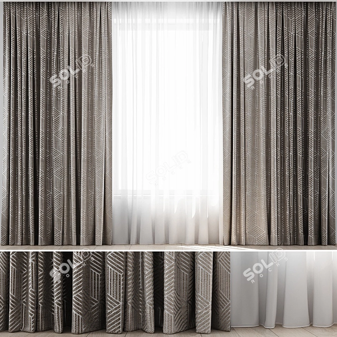 Elegant Set: 4 Curtains & Sheer 3D model image 1