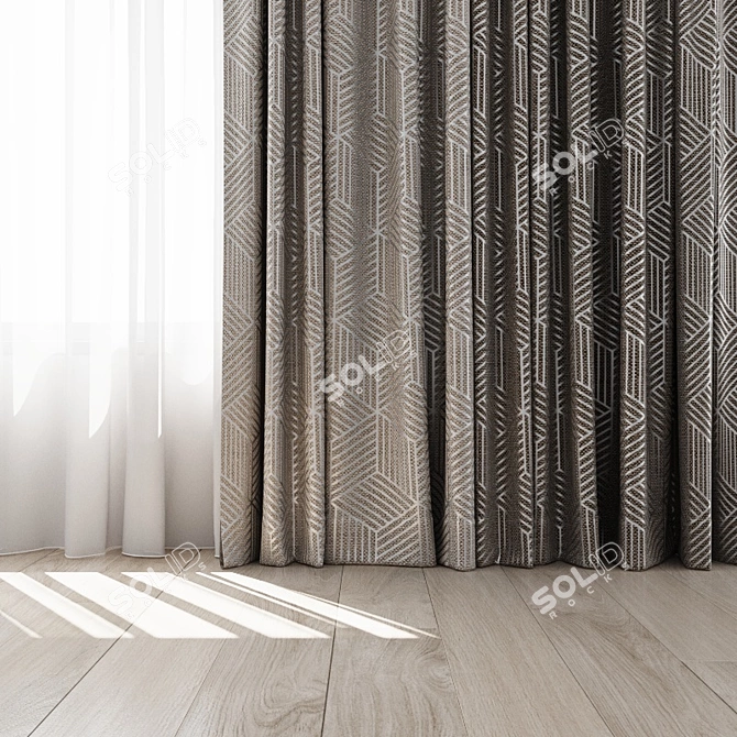Elegant Set: 4 Curtains & Sheer 3D model image 2