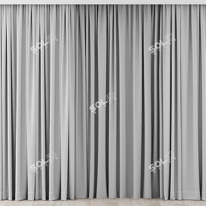 Elegant Set: 4 Curtains & Sheer 3D model image 3