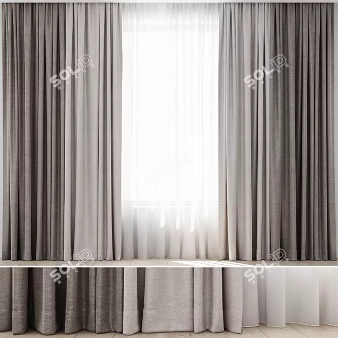 Chic Curtain Set: 4 Window Treatments 3D model image 1