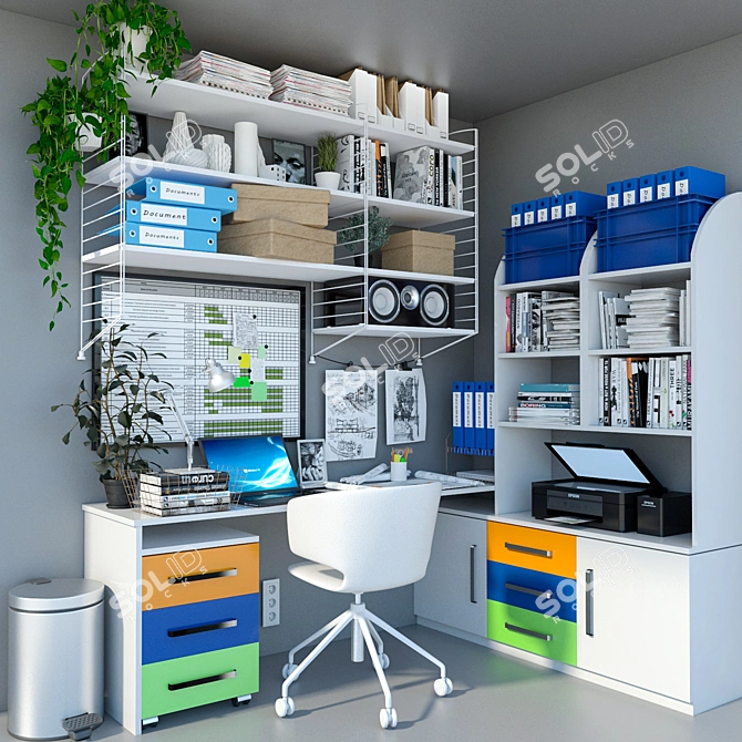 Modern IKEA Office Furniture Set 3D model image 1