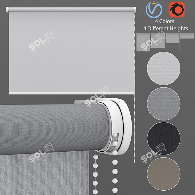 Designer Roller Blinds Set 3: Versatile Height Options 3D model image 1