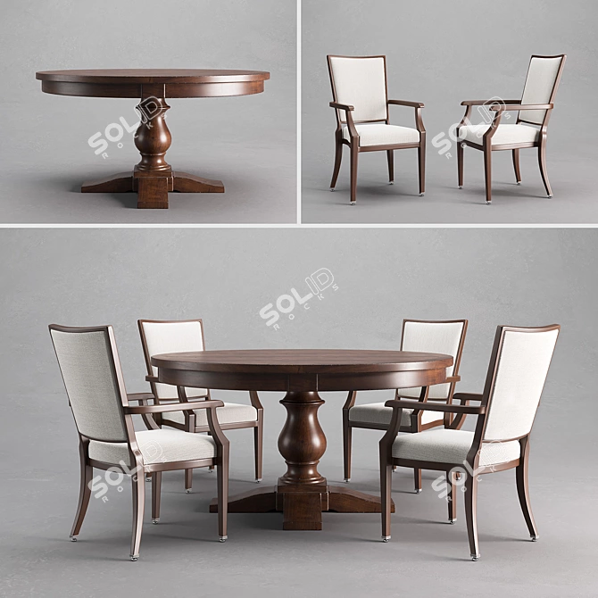 Antique Monastery Dining Table 3D model image 1