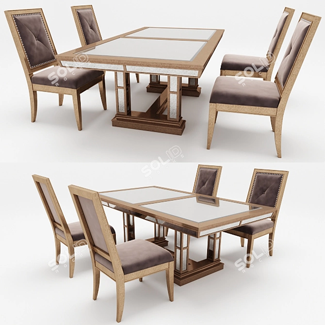 Classic Dining Set: Table & Chairs 3D model image 1