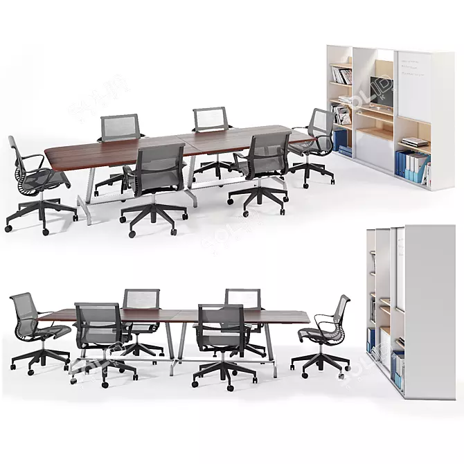 Modern Conference Table with Chairs 3D model image 1