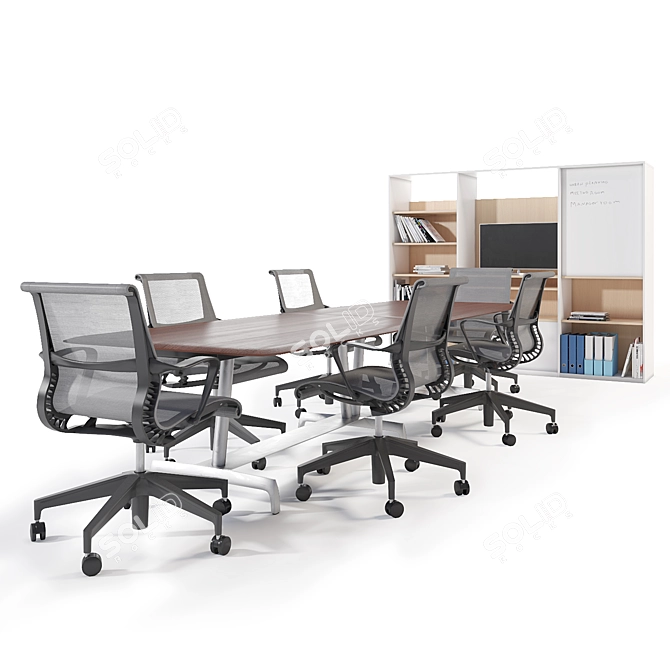 Modern Conference Table with Chairs 3D model image 2