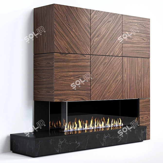 Contemporary Wooden Panel Fireplace 3D model image 1