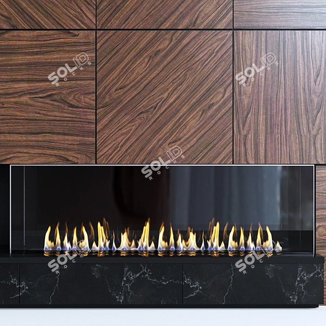 Contemporary Wooden Panel Fireplace 3D model image 2