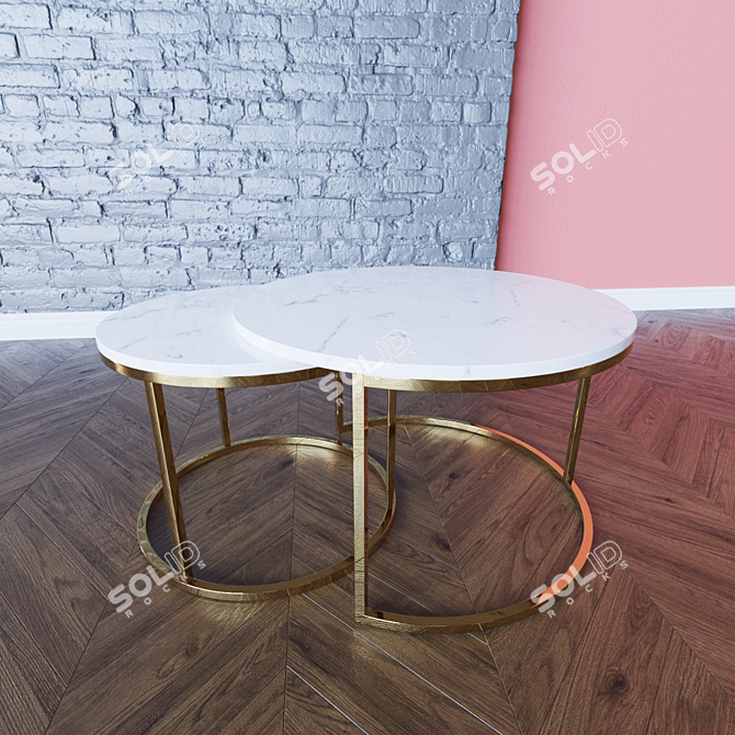 Marble Top Coffee Table: Two Roses 3D model image 2