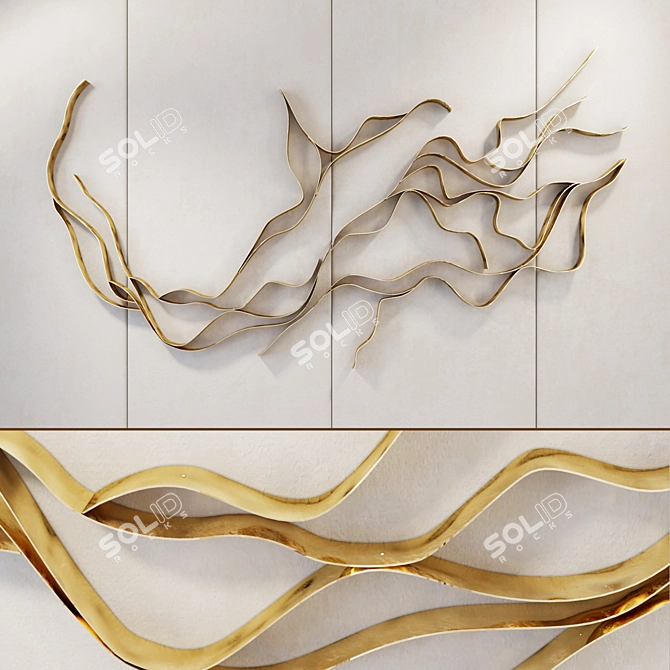 Waves of Gold: Metal Wall Panel 3D model image 1