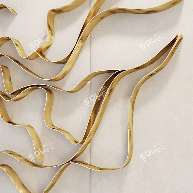 Waves of Gold: Metal Wall Panel 3D model image 2