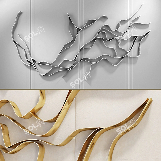 Waves of Gold: Metal Wall Panel 3D model image 3