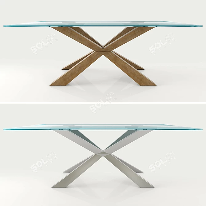 Sleek Spyder Dining Table: Wood & Metal Base 3D model image 1