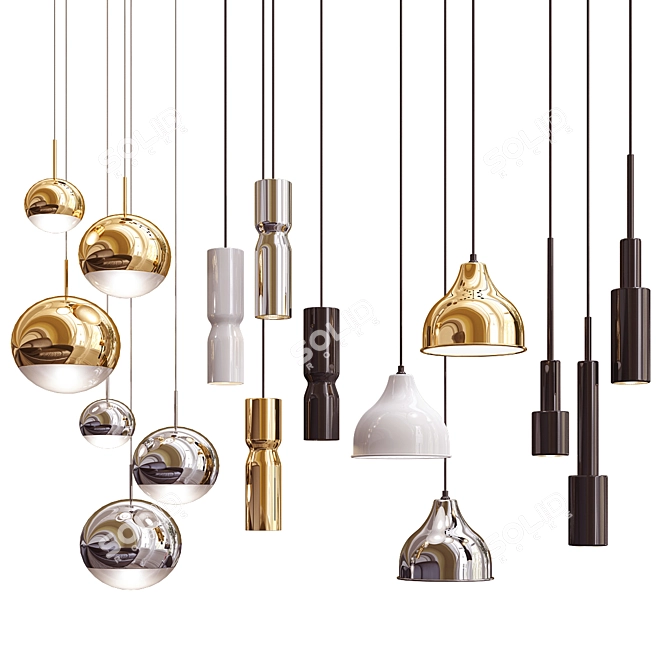 Gold Mirror Ball Pendant: Four Hanging Lights 3D model image 1