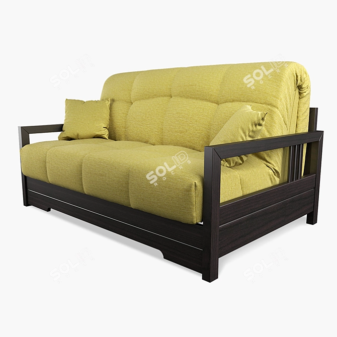 Accordion Sofa with Wooden Armrests - GARWOOD 3D model image 1