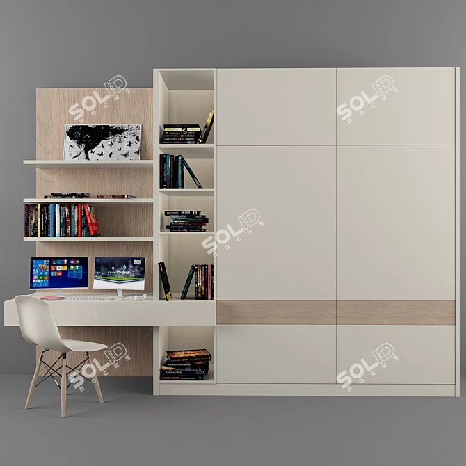 Versatile Wardrobe and Workspace Combo - Spacious and Stylish 3D model image 1