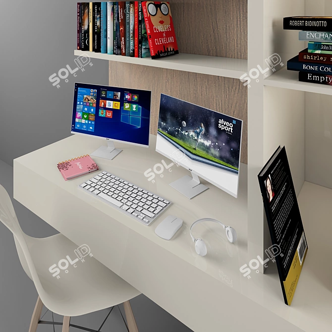 Versatile Wardrobe and Workspace Combo - Spacious and Stylish 3D model image 2