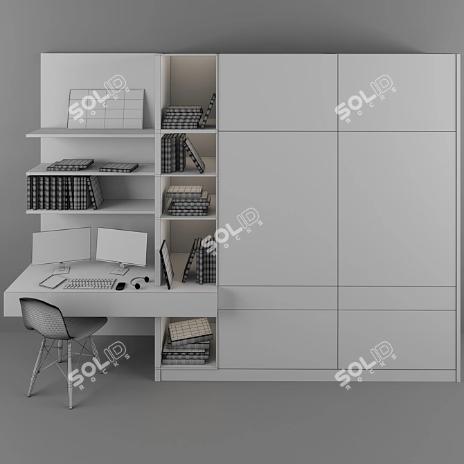 Versatile Wardrobe and Workspace Combo - Spacious and Stylish 3D model image 3