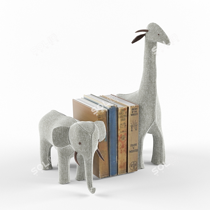 Wool Felt Animal Bookends: Elephant & Giraffe 3D model image 1