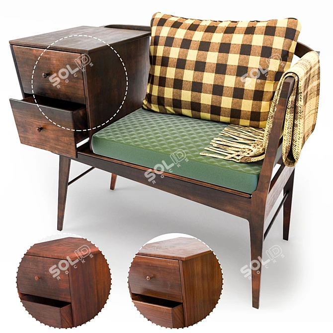 Sleek Tri-Wood Mid-Century Seat 3D model image 1