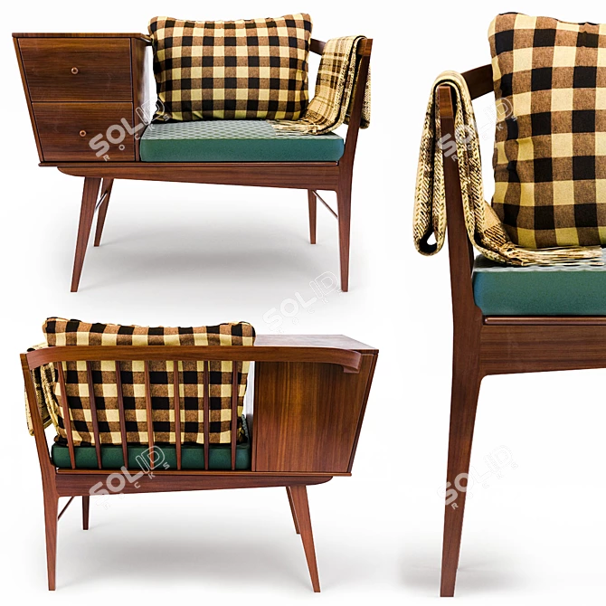 Sleek Tri-Wood Mid-Century Seat 3D model image 2