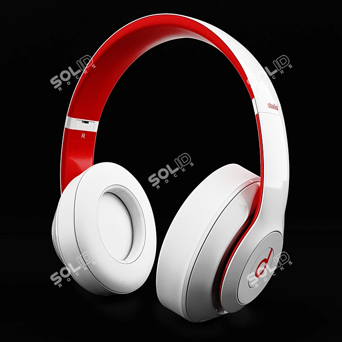 Studio 3 White & Red Wireless Headphones 3D model image 1