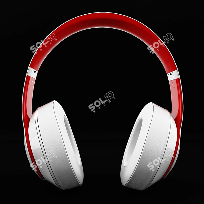 Studio 3 White & Red Wireless Headphones 3D model image 2