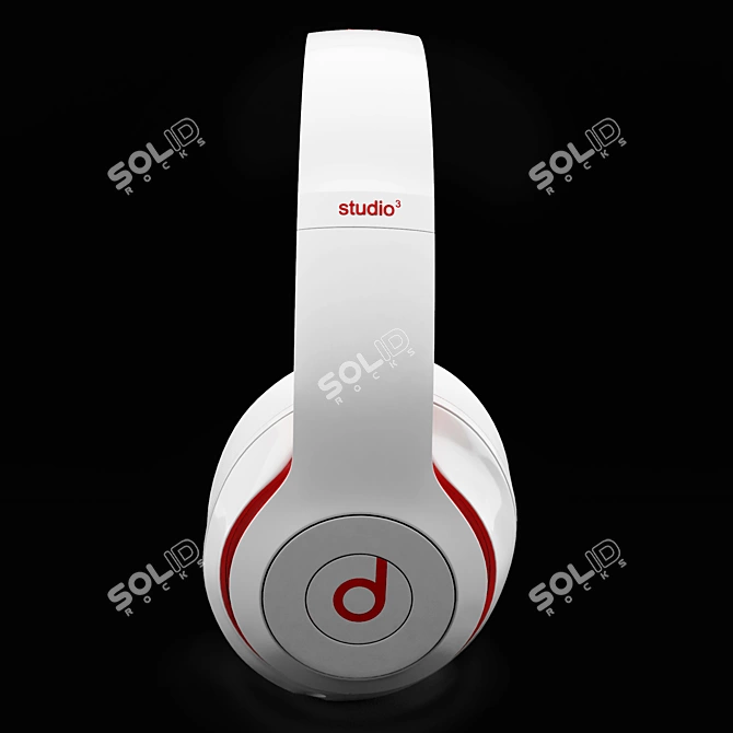 Studio 3 White & Red Wireless Headphones 3D model image 3