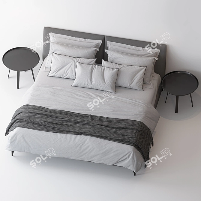 Sleek Selene Bed & Minimalistic Husk Side Table 3D model image 2