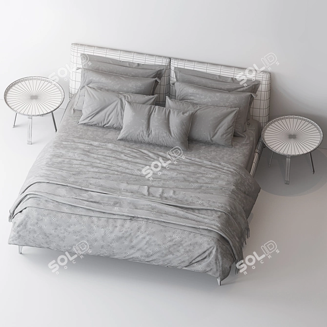 Sleek Selene Bed & Minimalistic Husk Side Table 3D model image 3