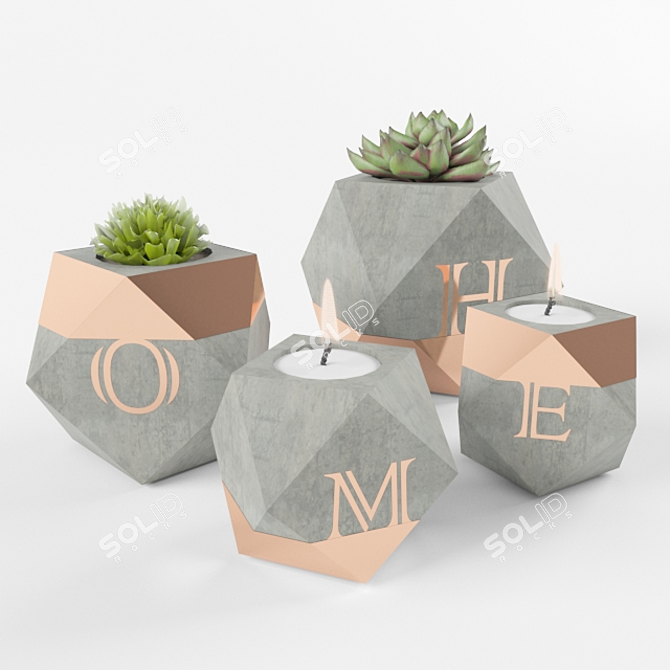 Modern Geometric Cement Pot 3D model image 1