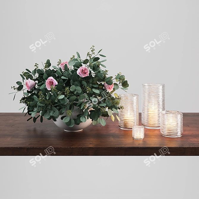 Elegant Floral Vase with Eucalyptus & Roses 3D model image 1