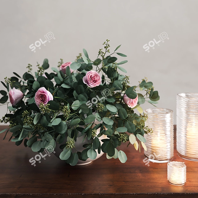 Elegant Floral Vase with Eucalyptus & Roses 3D model image 2