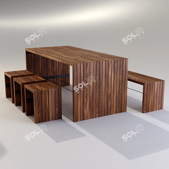 Sleek Modern Bench & Table Set 3D model image 1