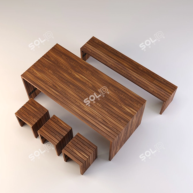 Sleek Modern Bench & Table Set 3D model image 2