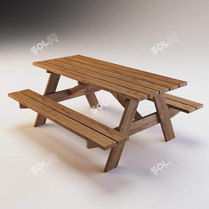 Classic Outdoor Picnic Bench 3D model image 2
