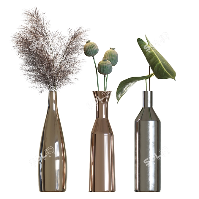 Elegant Metal Vases Set 3D model image 1