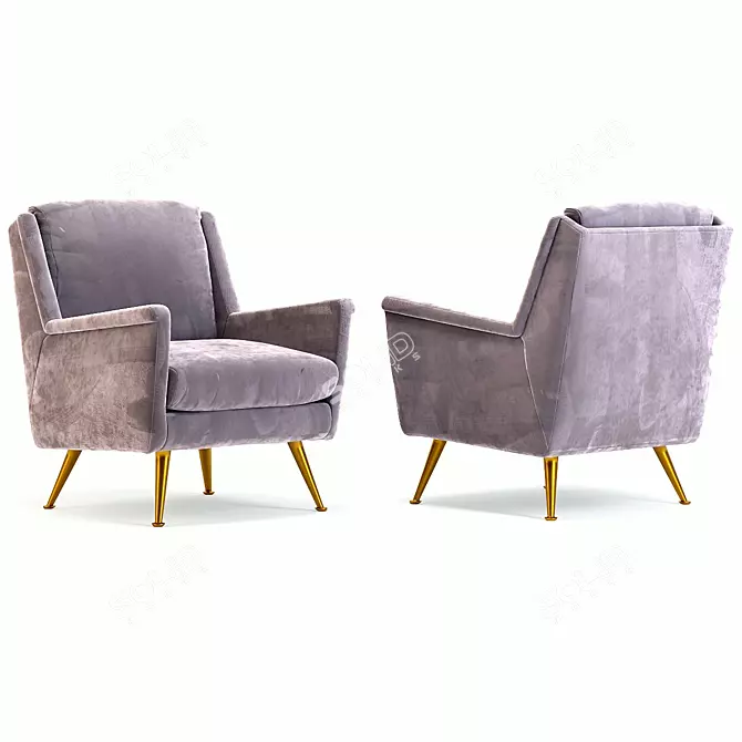 Retro Chic Grey Velvet Armchair 3D model image 1