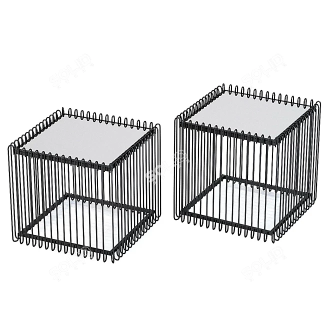 Wire Square Black Side Tables - Big & Small 3D model image 1