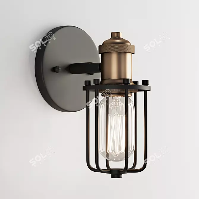 Vintage Industrial Cage Sconce 3D model image 1