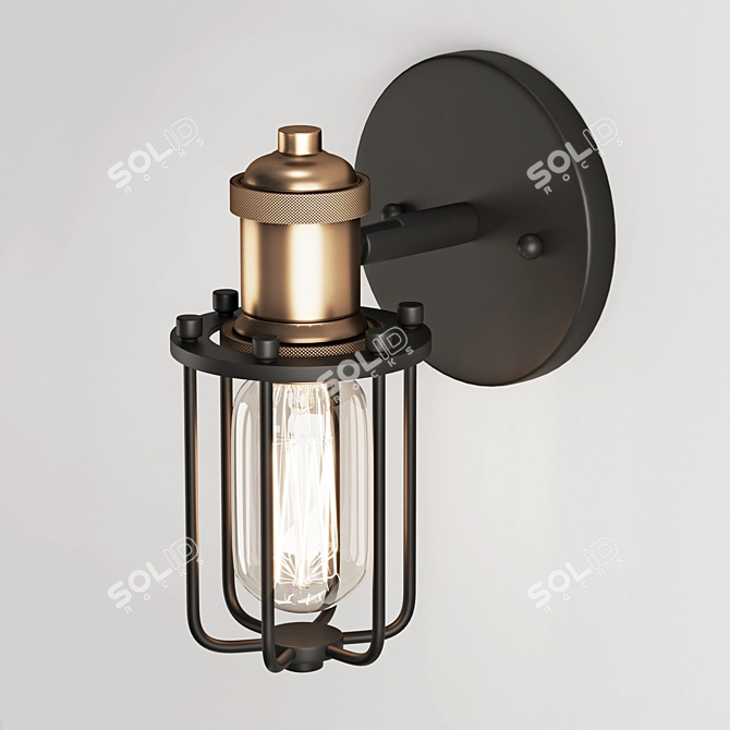 Vintage Industrial Cage Sconce 3D model image 2