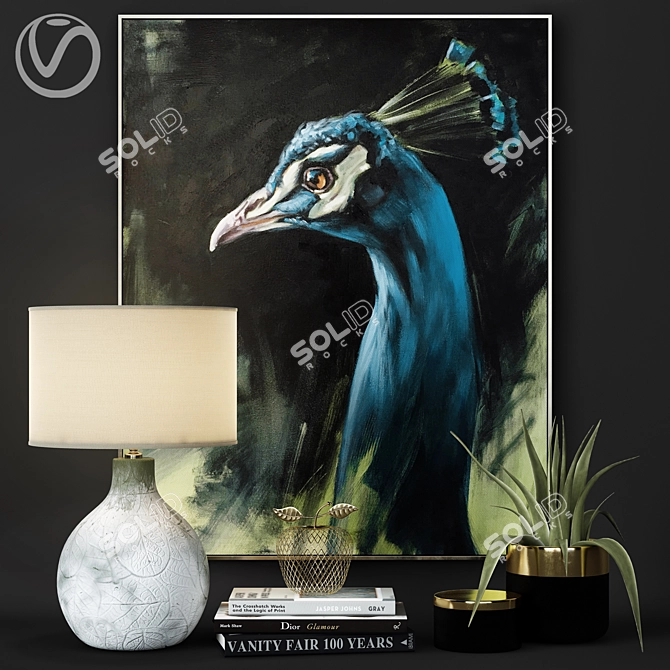 Elegant Peacock Decor Set 3D model image 1