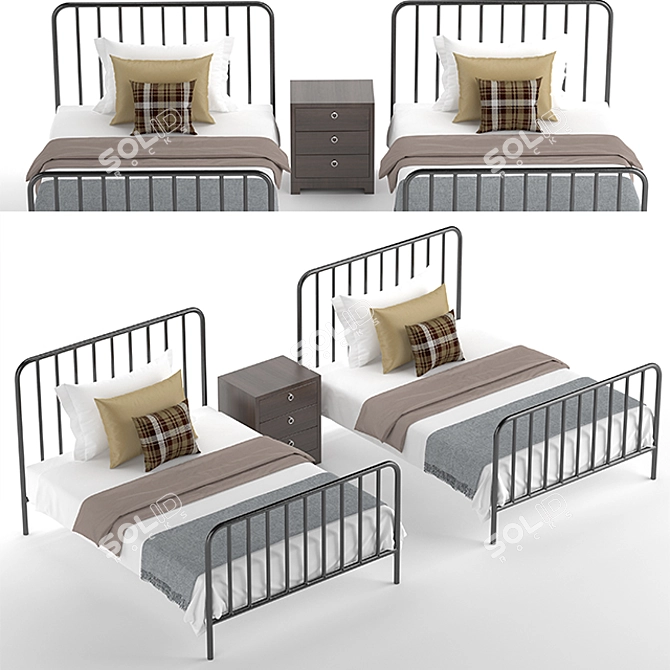 Modern Single Bed - Sleek Design, High Quality 3D model image 2