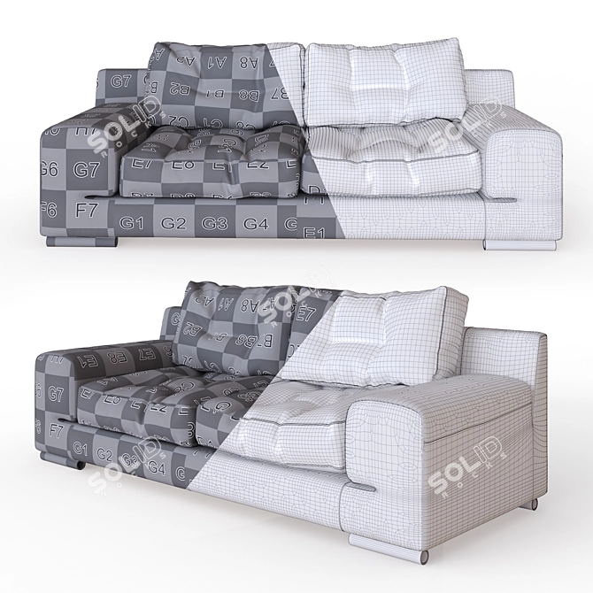 Modern 3-Seater Sofa, 226cm Width 3D model image 3