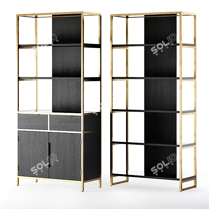 Contemporary Black Wood Bookcase 3D model image 1