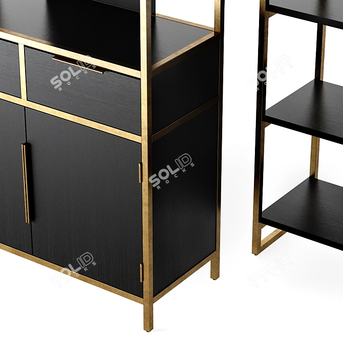 Contemporary Black Wood Bookcase 3D model image 2