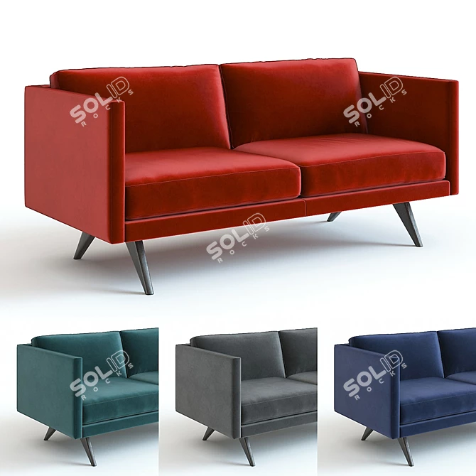 West Elm Brooklyn Velvet Sofa: Luxurious Comfort in 4 Stunning Colors 3D model image 1