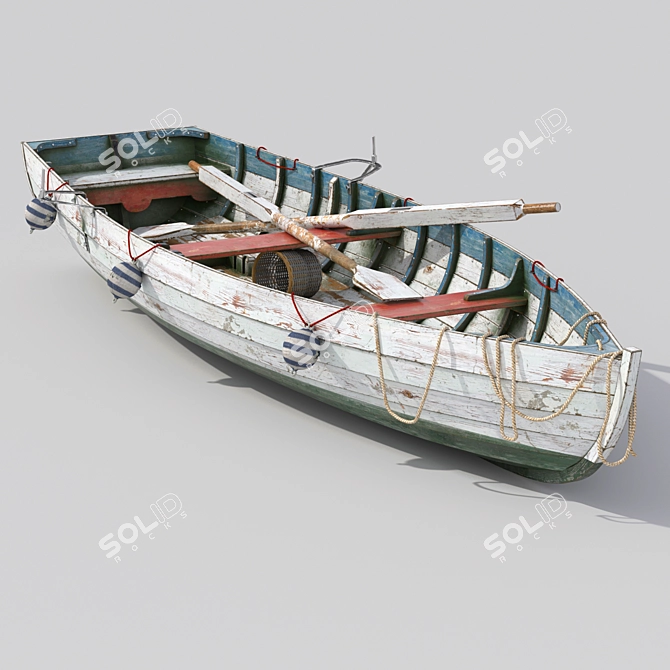 Vintage Wooden Fishing Boat 3D model image 1