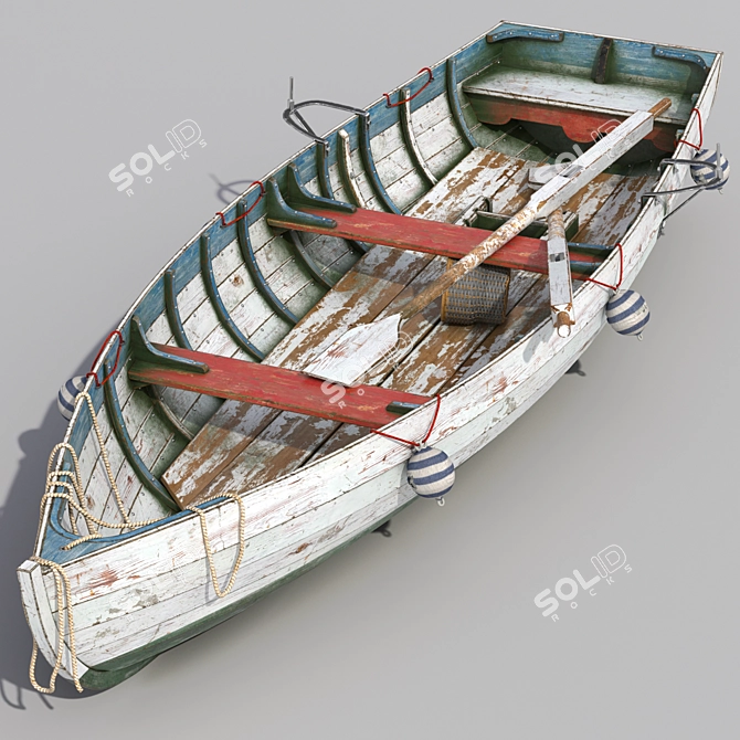 Vintage Wooden Fishing Boat 3D model image 2